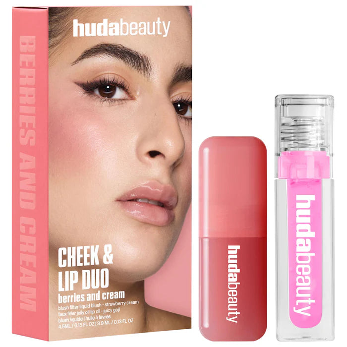pre ordena-HUDA BEAUTY Berries and Cream Liquid Blush and Lip Gloss Set