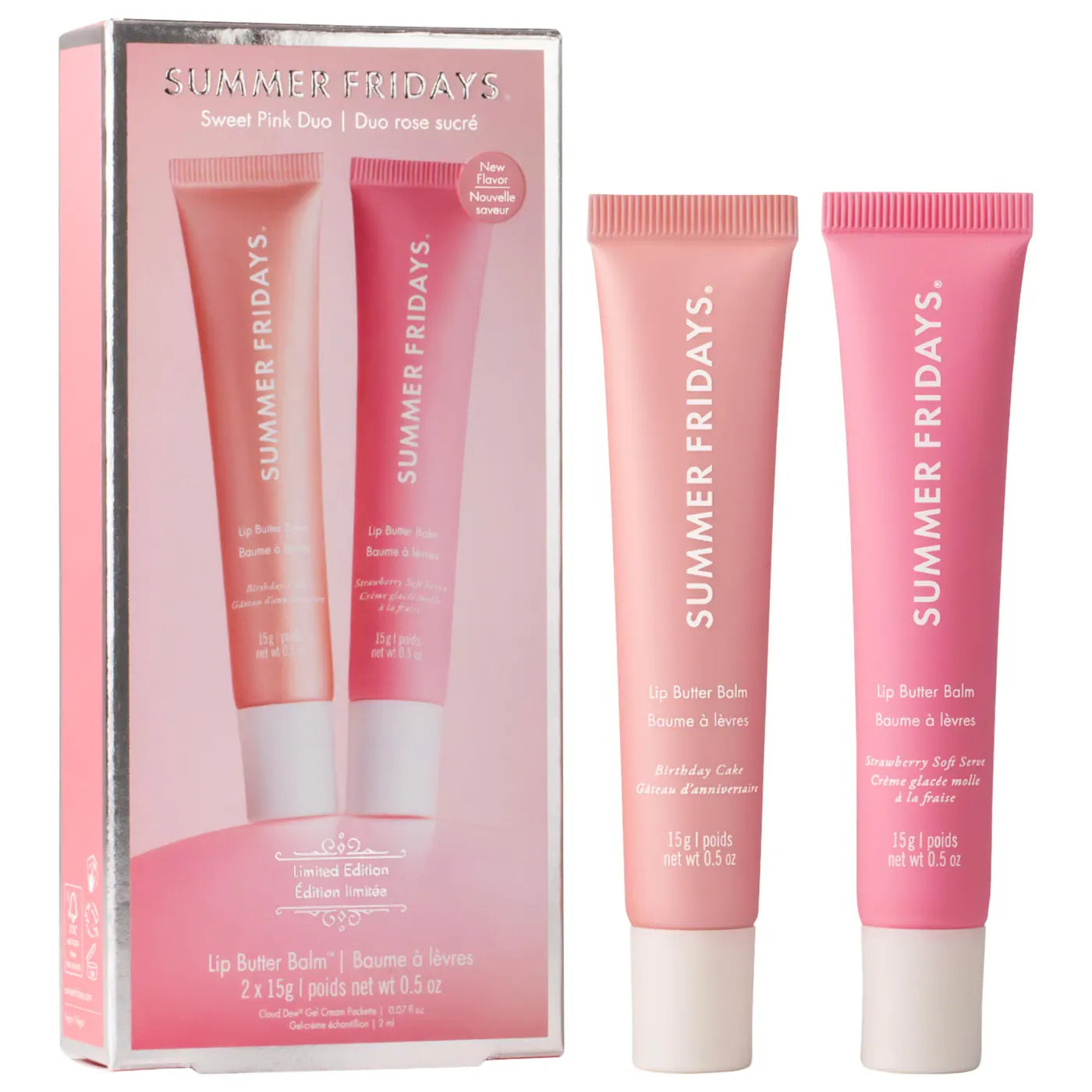 ENVIO INMEDIATO-Summer Fridays Sweet Pink Duo with Birthday Cake + Strawberry Soft Serve Lip Butter Balm