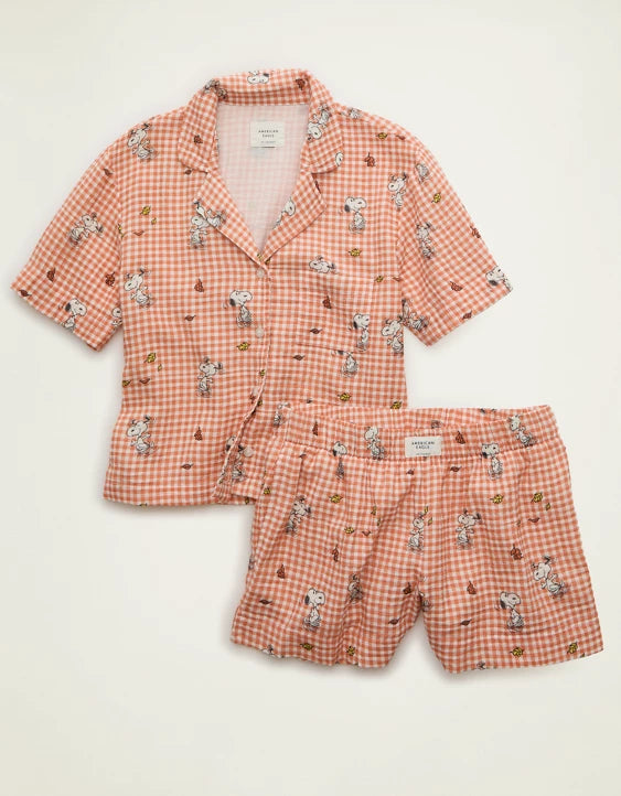 Pre ordena-AE Snoopy Cotton Gauze Short-Sleeve PJ Set