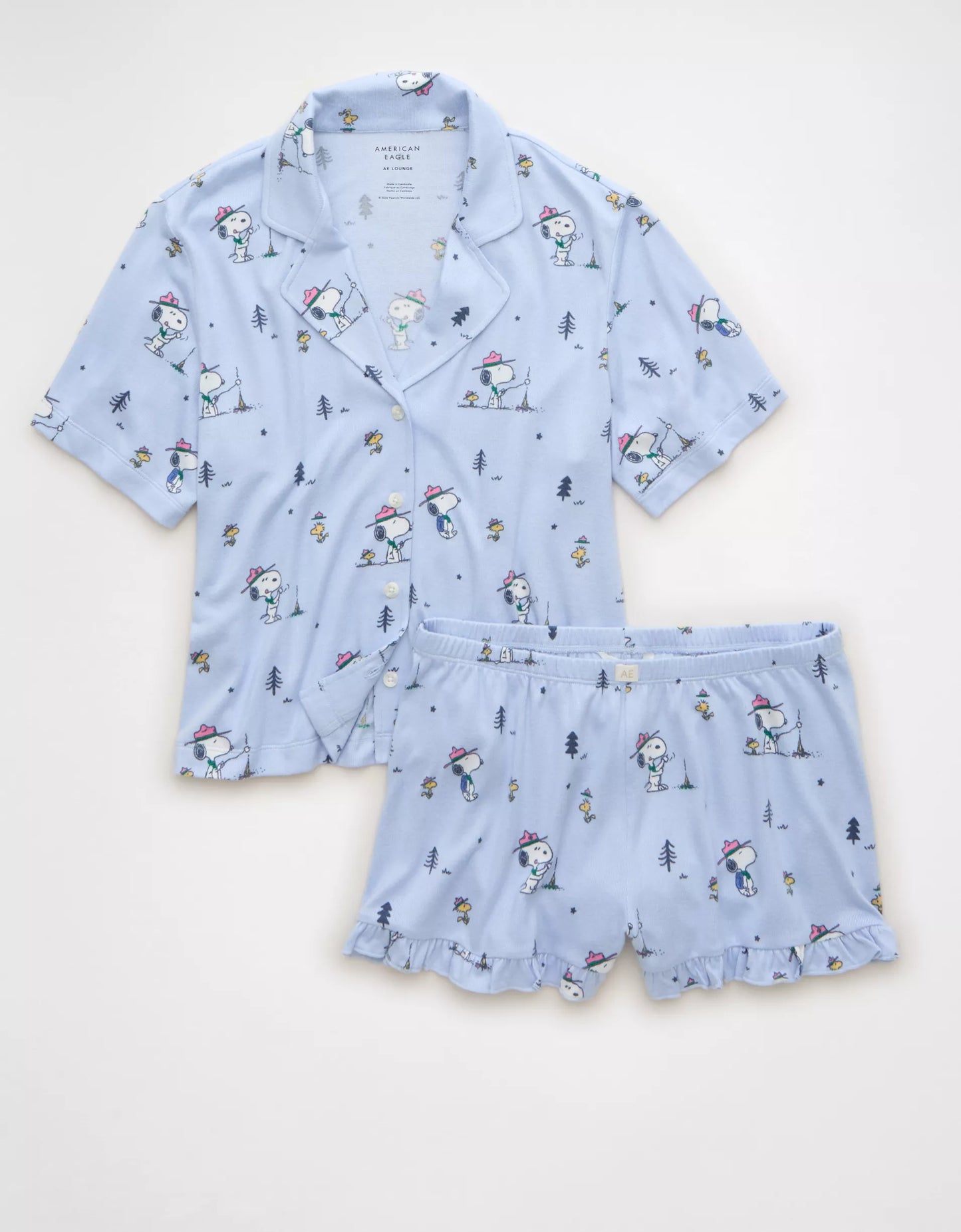 Pre ordena-AE Luxe Plush Snoopy Button-Up PJ Set