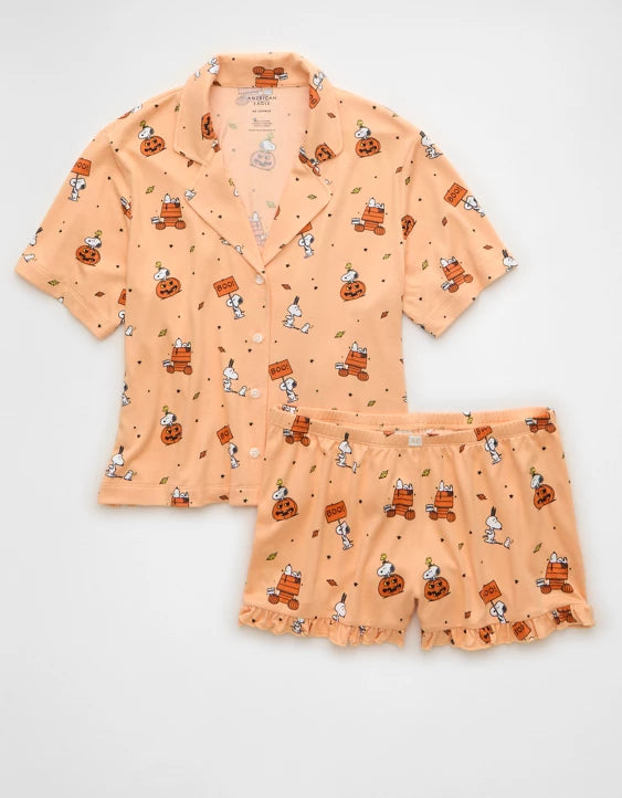 Pre ordena-AE Luxe Plush Snoopy Button-Up PJ Set