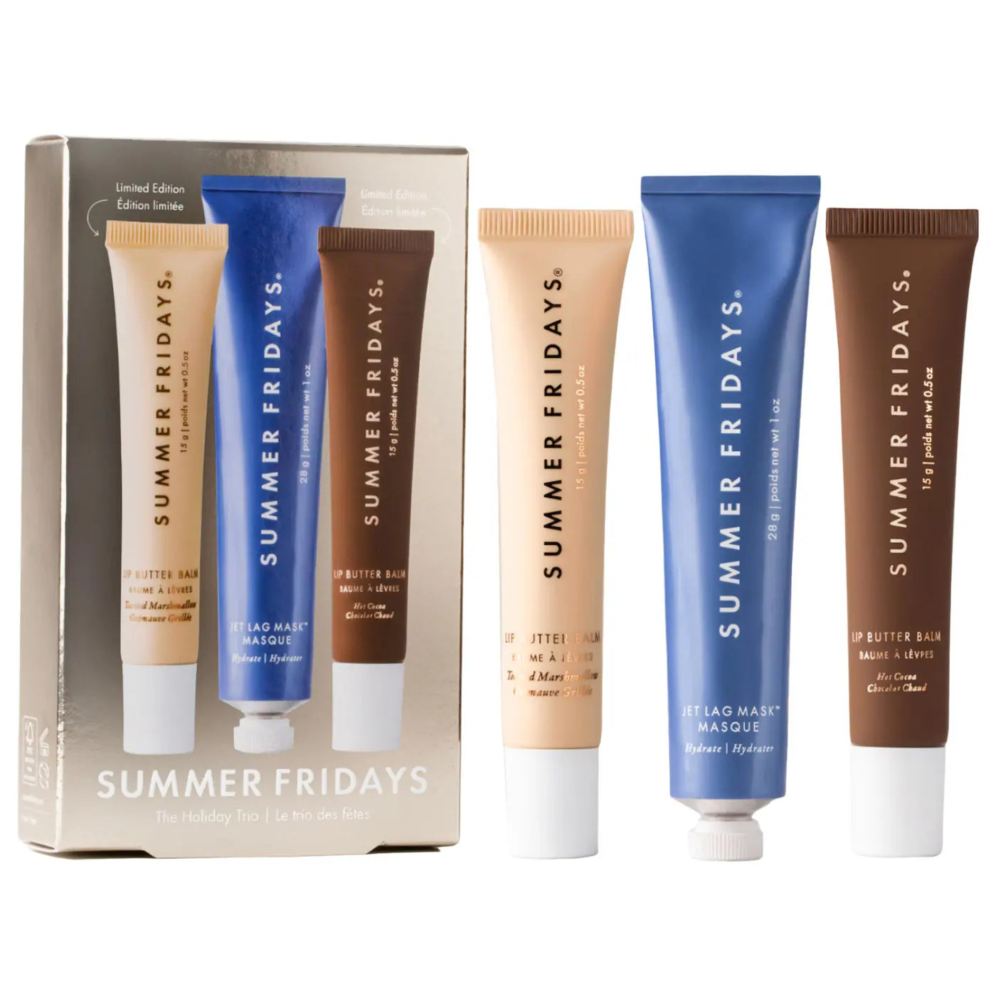 pre ordena-Summer Fridays The Holiday Trio Set with Lip Butter Balm in Hot Cocoa & Toasted Marshmallow